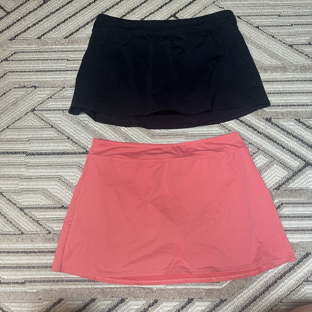 Bundle 2 Lands End Swim Skirts Sz 14 Black Coral Beach Vacation Built In Bikini